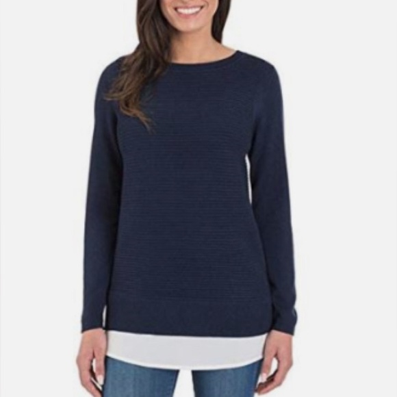 Hilary Radley Navy Blue Two-fer Sweater - Picture 3 of 6